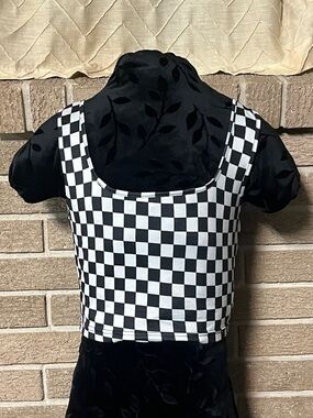 Black and White Checkered Pattern Square Neck Tank Top